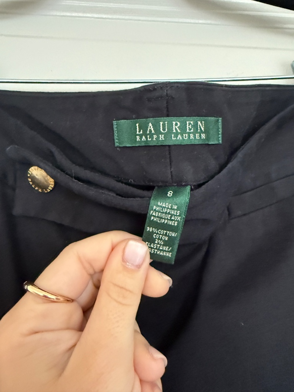 Lauren Ralph Lauren Black Dress Pants Size 8 Gold Button Tailored Trousers - Picture 2 of 4